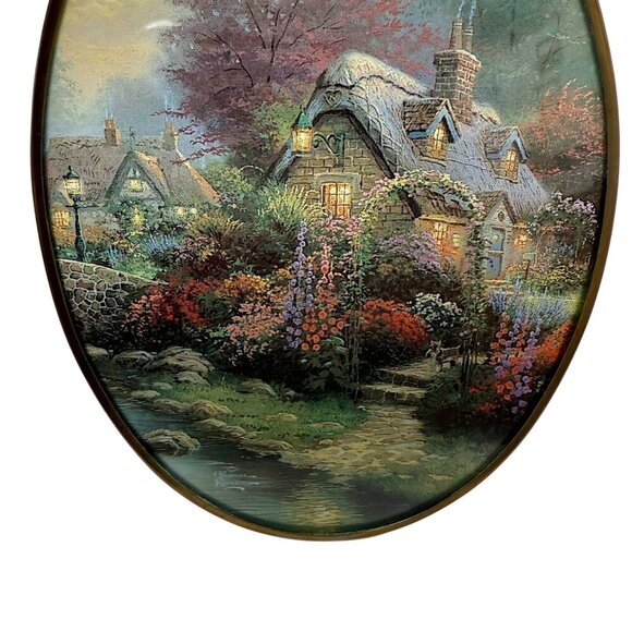 Thomas Kinkade Stained Glass Country Cottage Scene Oval 6.5" Long Suncatcher - Picture 5 of 8